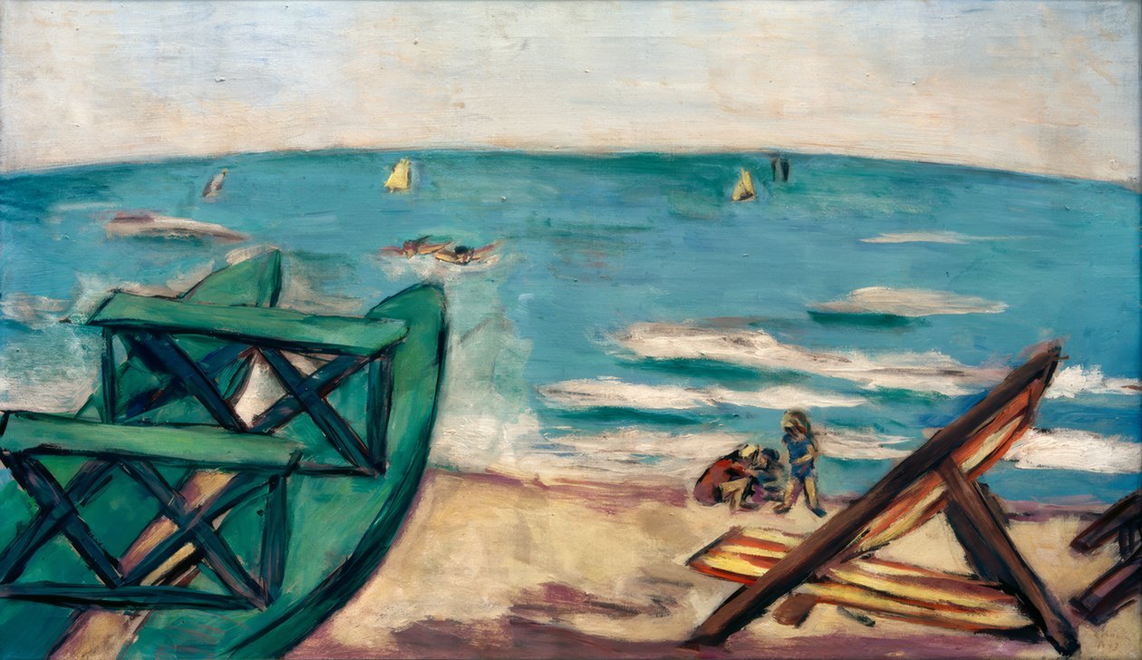Pláž s lodí a lehátkem od Max Beckmann