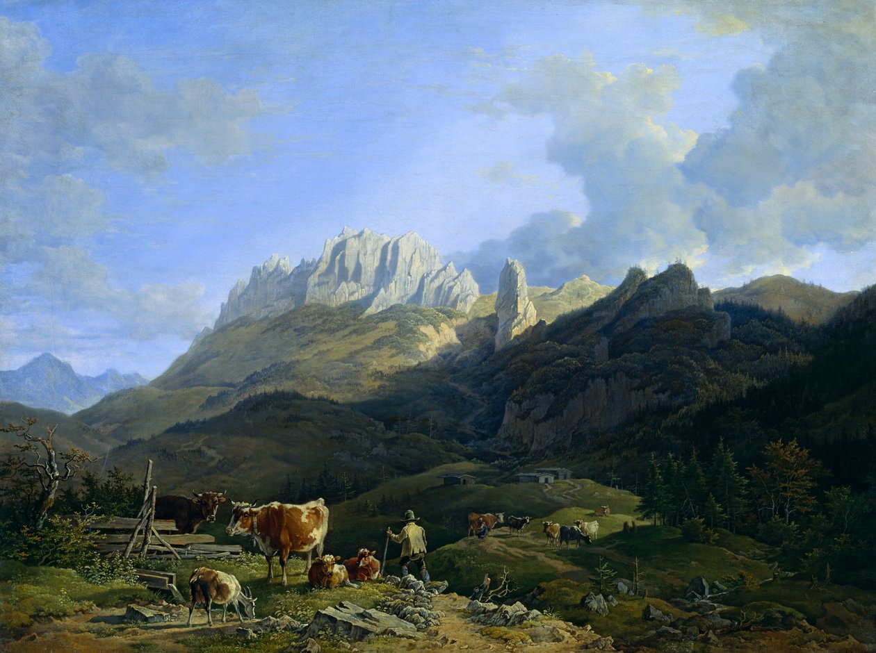 Krajina Alm s Kampenwand od Max Joseph Wagenbauer