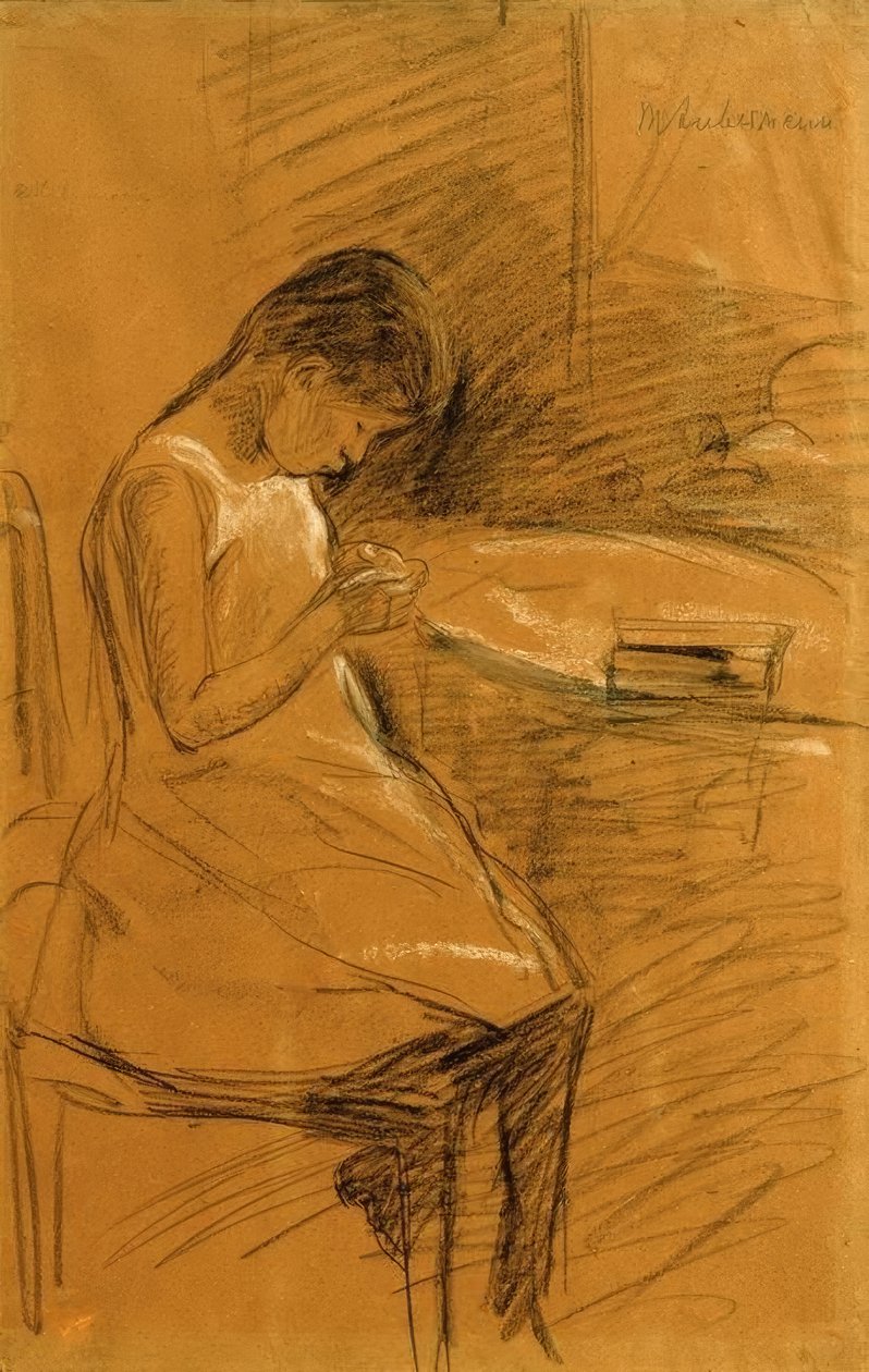 Umělcova dcera, šití od Max Liebermann