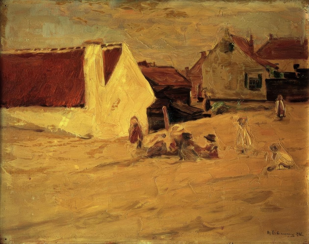 Náves s dětmi hrajícími si od Max Liebermann