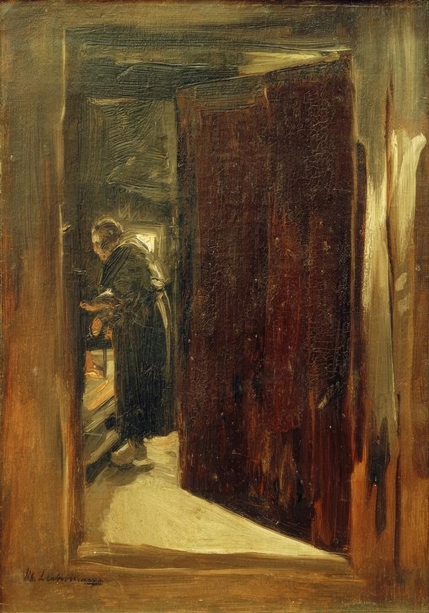 Žena v kuchyni - perspektiva od Max Liebermann
