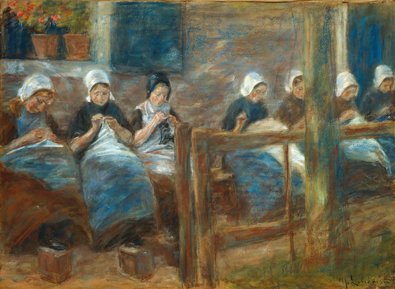 Dívky šijí v Huizenu od Max Liebermann