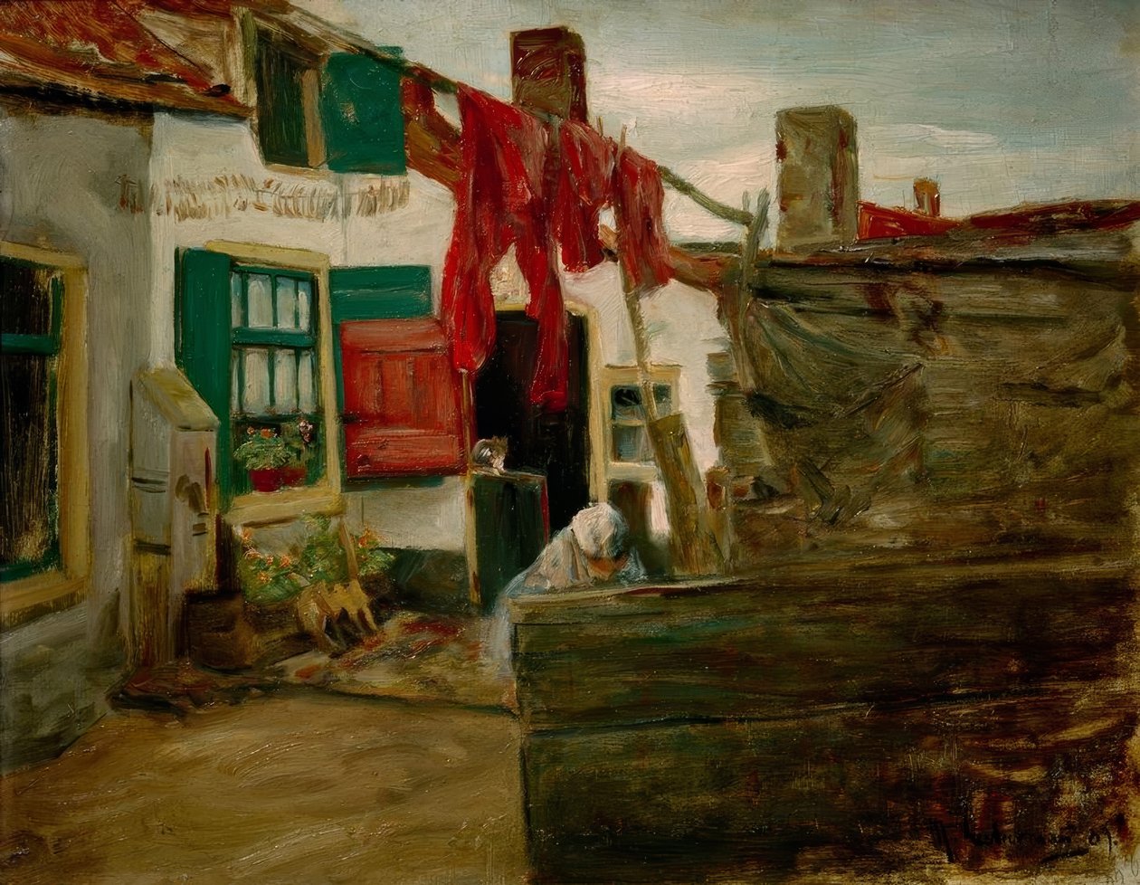 Roh holandské vesnice s věšením prádla od Max Liebermann