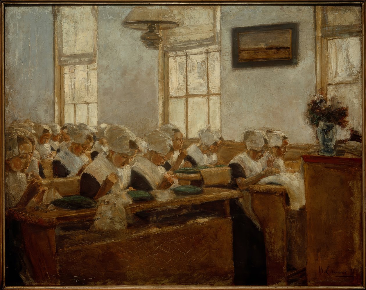 Škola šití - pracovna v amsterdamském sirotčinci od Max Liebermann