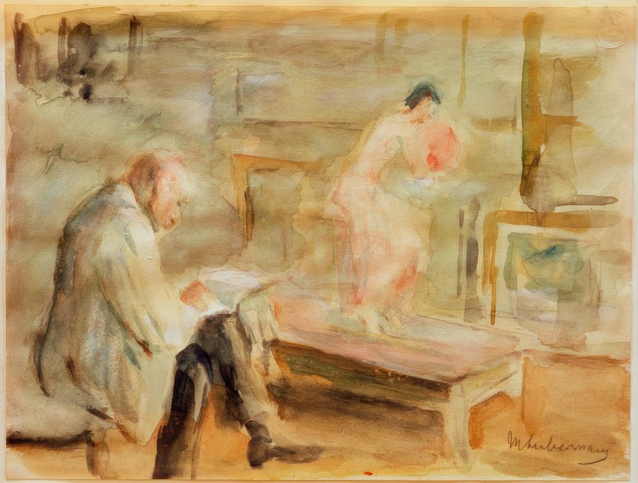 Autoportrét s modelkou v ateliéru vily Wannsee od Max Liebermann