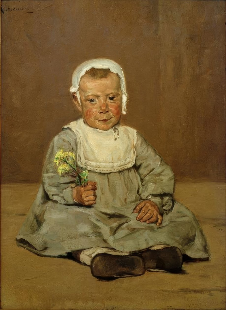 Sedící dítě s květinou od Max Liebermann