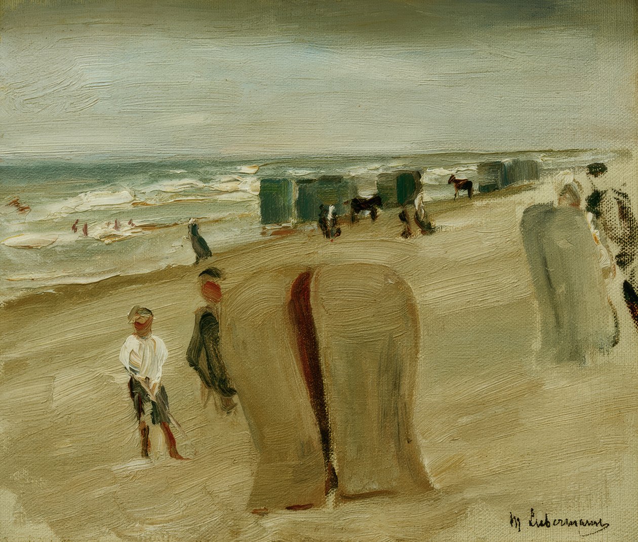 Pláž s plážovými lehátky od Max Liebermann