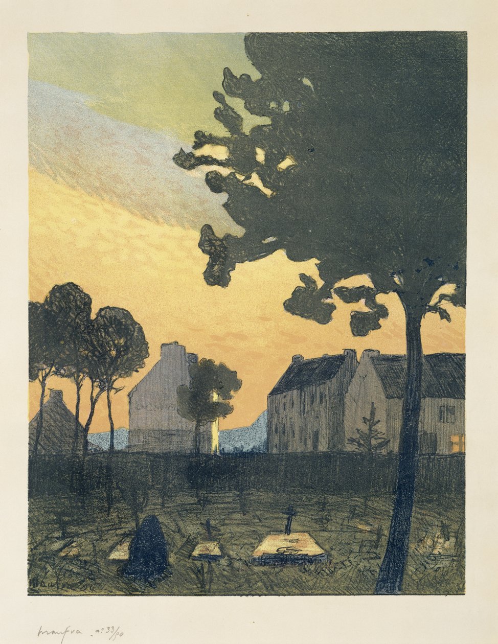 Paysage au soir (Krajina v noci), 1894 (litografie v barvách na tkaném papíře) od Maxime Emile Louis Maufra