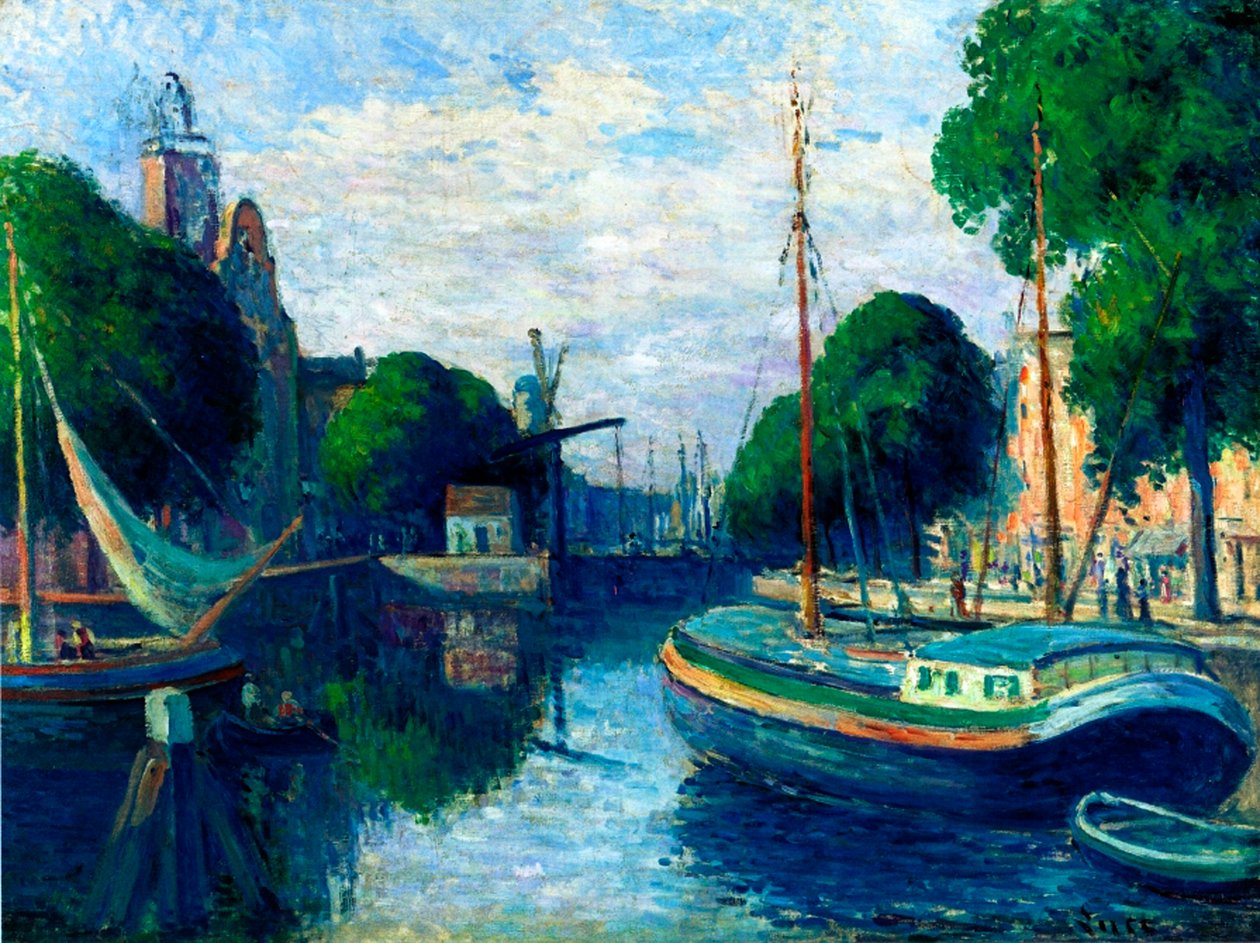 Čluny na kanálu v Rotterdamu, 1908 od Maximilien Luce