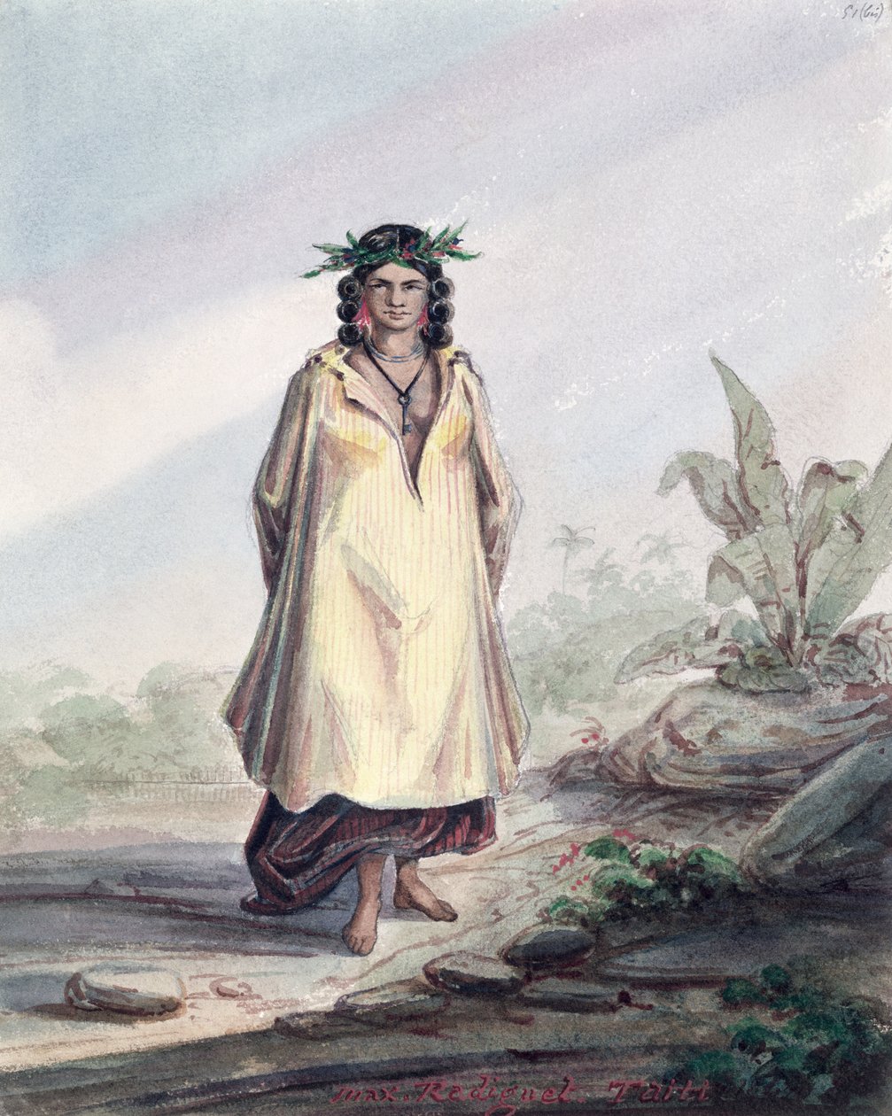 Mladá žena z Tahiti, kolem 1841-48 (pero, inkoust a wc na papíře) od Maximilien Radiguet