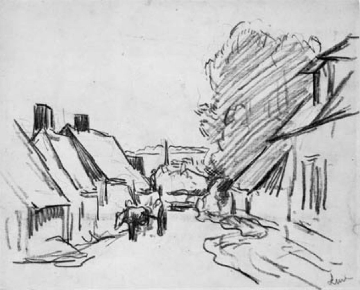 Vesnická ulice s koňským povozem. Éragny-sur-Epte (?) od Maximilien Luce