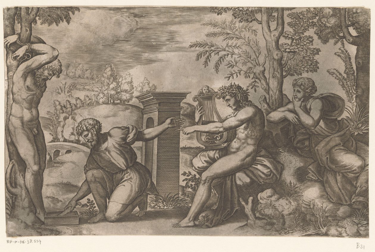 Apollo v Marsyas od Meester van de Dobbelsteen