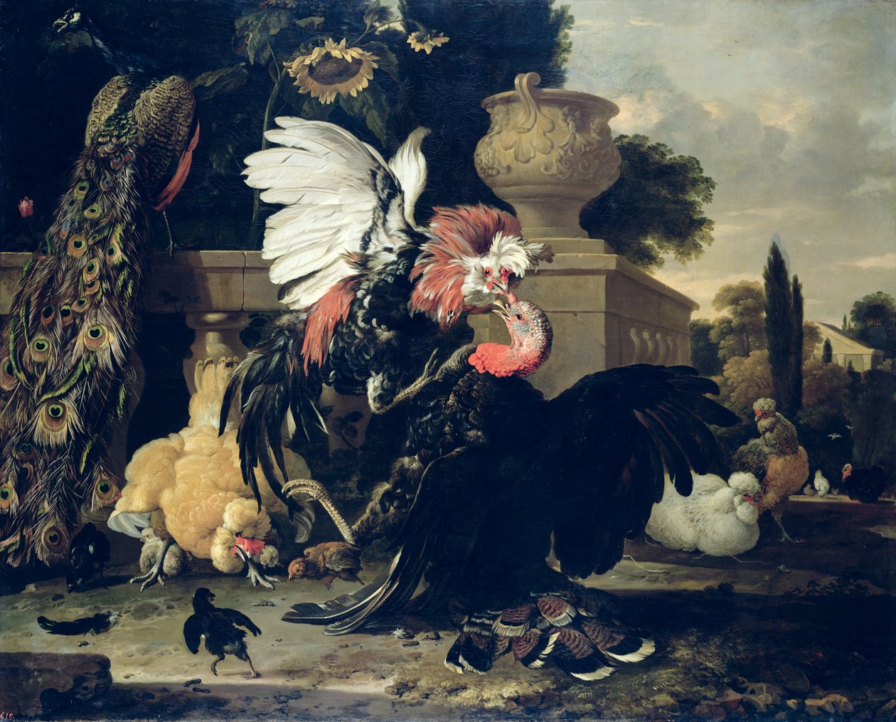 Boj mezi kohoutem a Tureckem, 1668 od Melchior de Hondecoeter