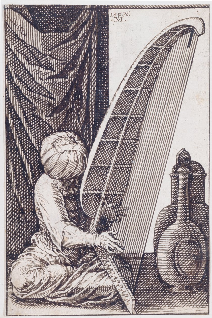 Turk hrající na harfu, 1576 od Melchior Lorch