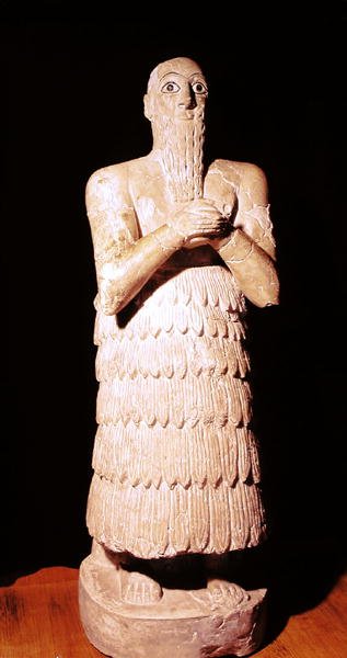 Socha Itura-Shamagena, krále Mari, při modlitbě, z Mari, Střední Eufrat, 2800-2300 př.nl (alabastr) (viz také 187144) od Mesopotamian