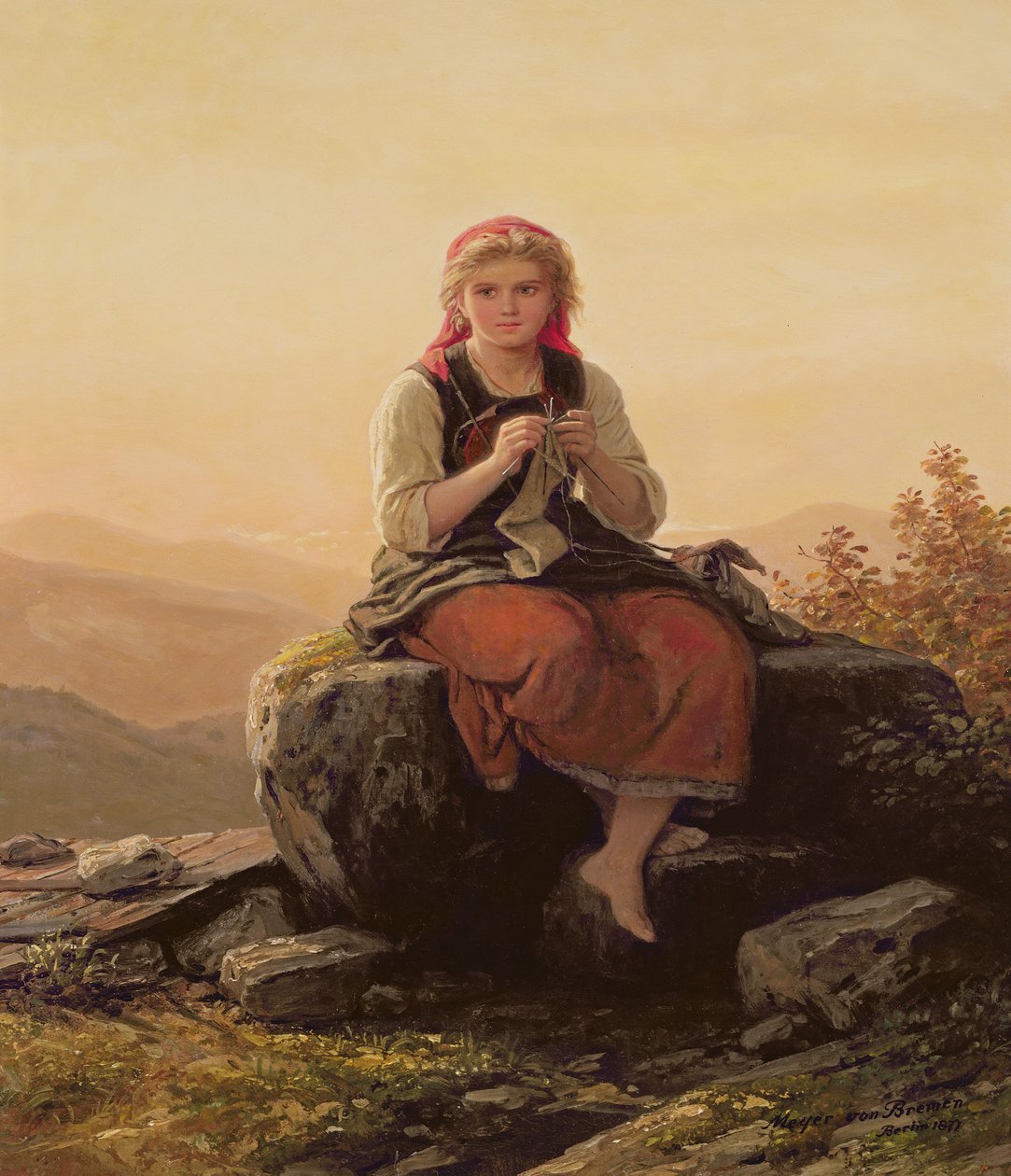 Mladá dívka pletení, 19. století od Johann Georg Meyer von Bremen