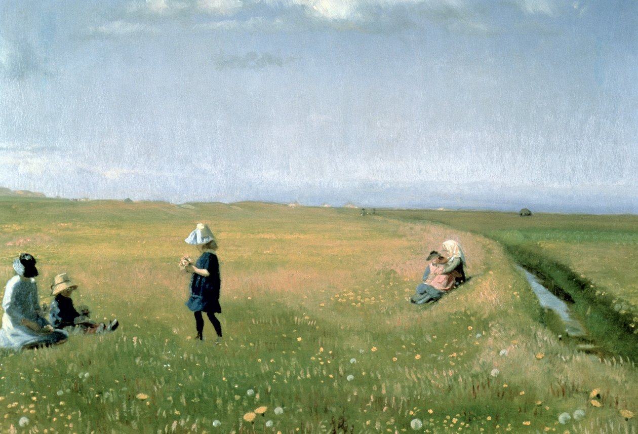 Děti a mladé dívky trhají květiny na louce severně od Skagenu od Michael Peter Ancher