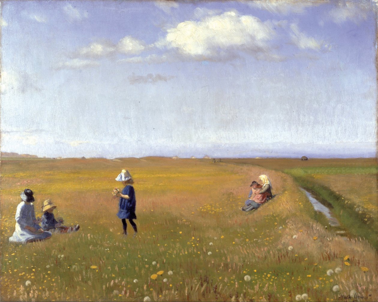 Děti a mladé dívky trhají květiny v poli severně od Skagenu od Michael Peter Ancher