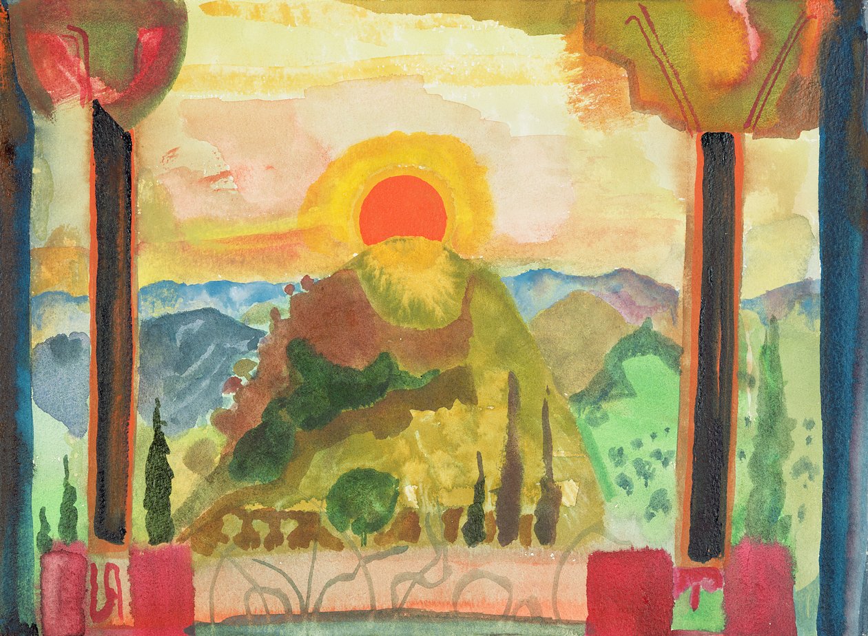 Sundown Over Abruzzi, cca 1980-89 (wc na papíře) od Michael Chase