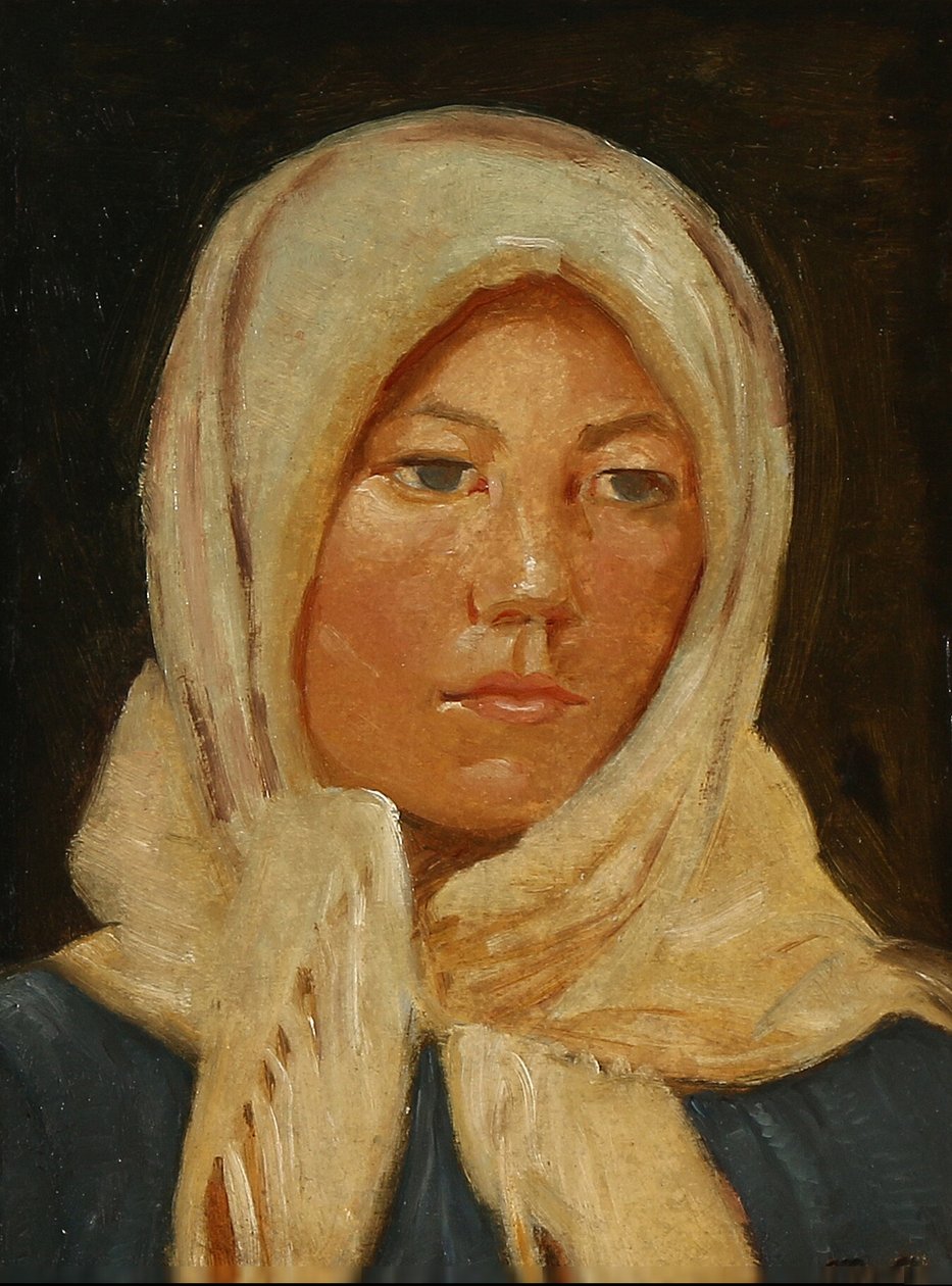 Mladá žena ze Skagenu, v šátku. od Michael Peter Ancher