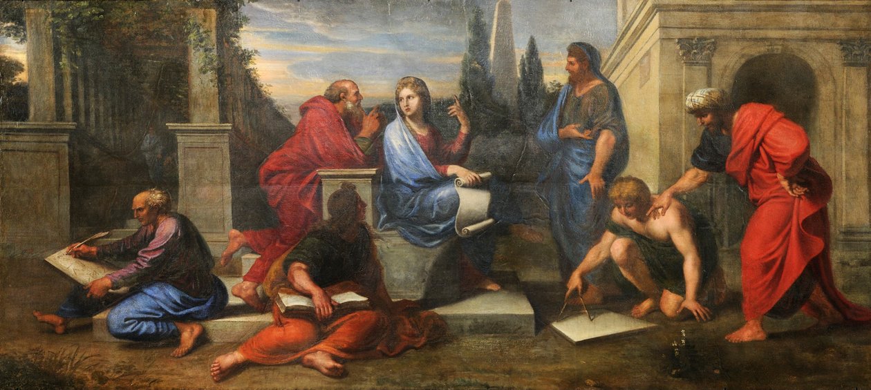 Aspasia uprostřed řeckých filozofů od Michel des Gobelins Corneille