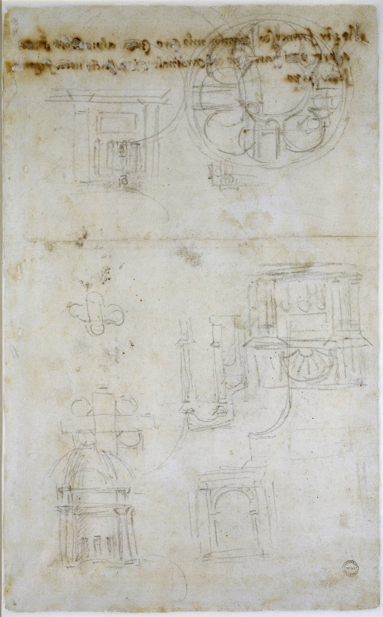 Architektonické studie, asi 1560 (černá křída na papíře) od Michelangelo Buonarroti