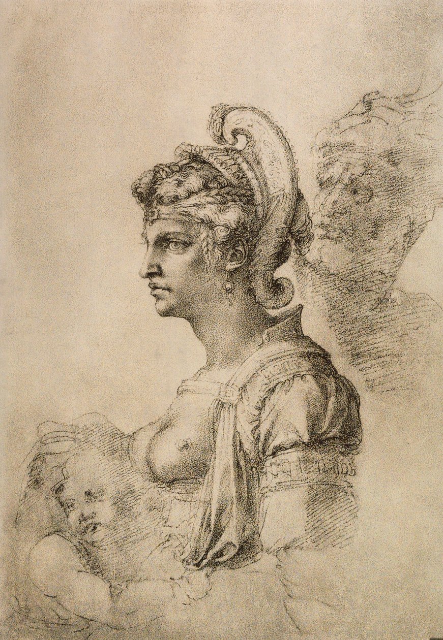 Kleopatra, kresba Michelangelo. Kabinet kreseb a tisků, Galerie Uffizi, Florencie od Michelangelo Buonarroti