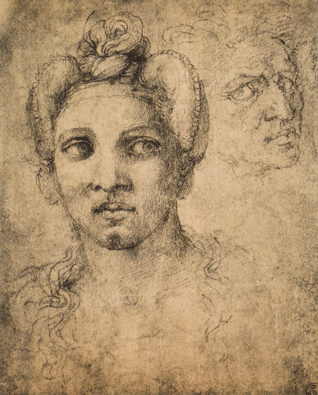 Ženská hlava, kresba Michelangelo. Gabinetto dei Disegni e delle Stampe, Uffizi, Florencie od Michelangelo Buonarroti