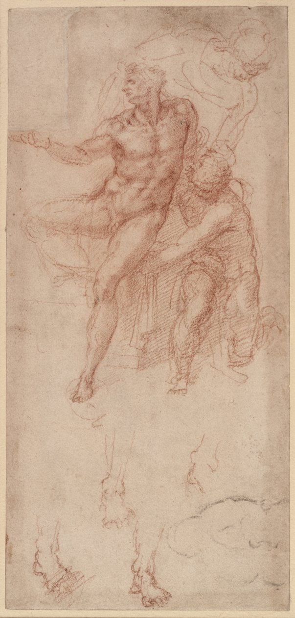 Figurální studie (červená křída na papíře) od Michelangelo Buonarroti