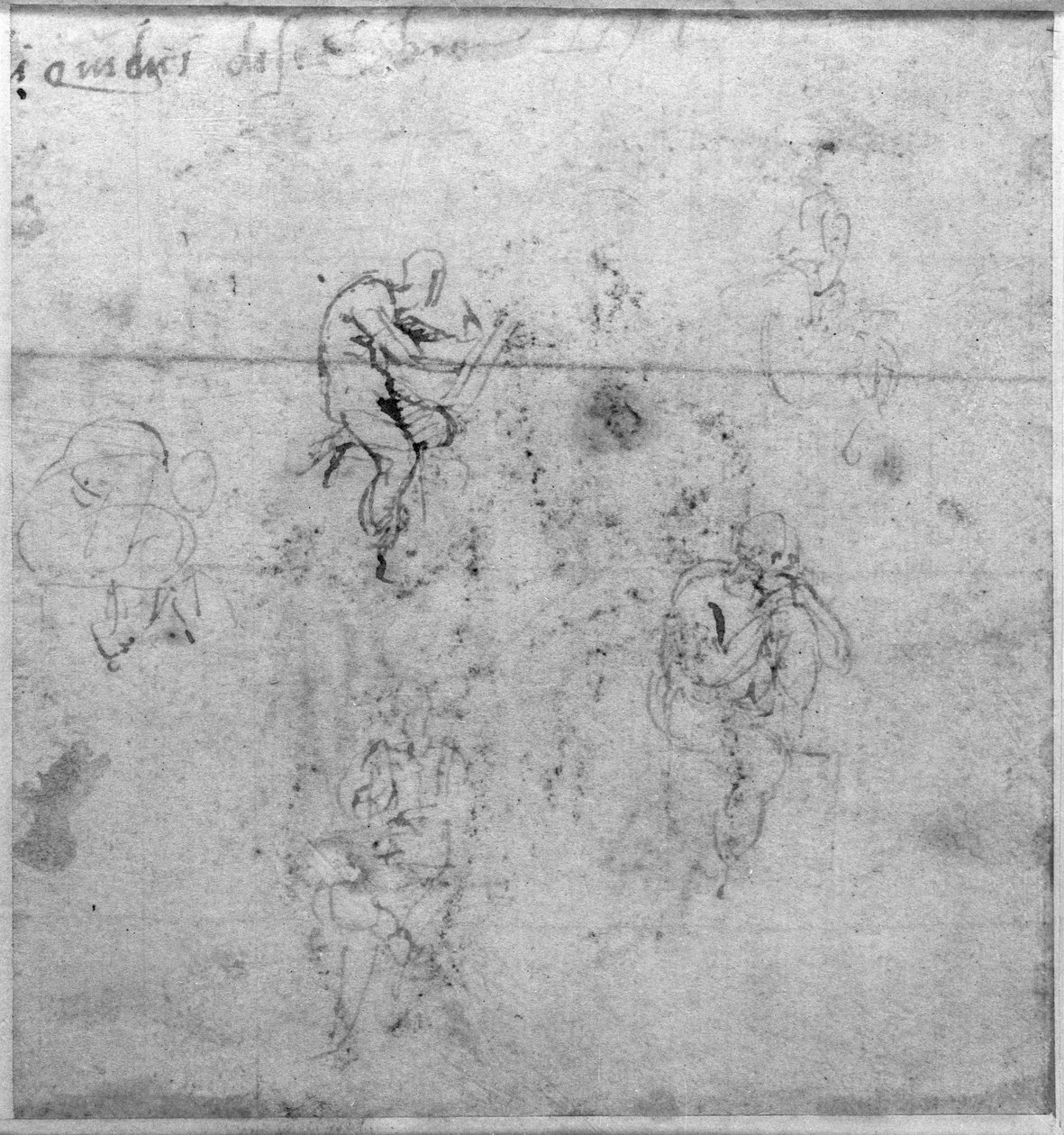 Figurální studie pro lunety stropu Sixtinské kaple, c.1511 (pero a černá křída na papíře) od Michelangelo Buonarroti
