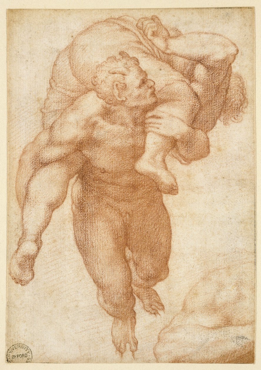 Skupina z posledního soudu (červená křída na světle hnědém papíře) od Michelangelo Buonarroti