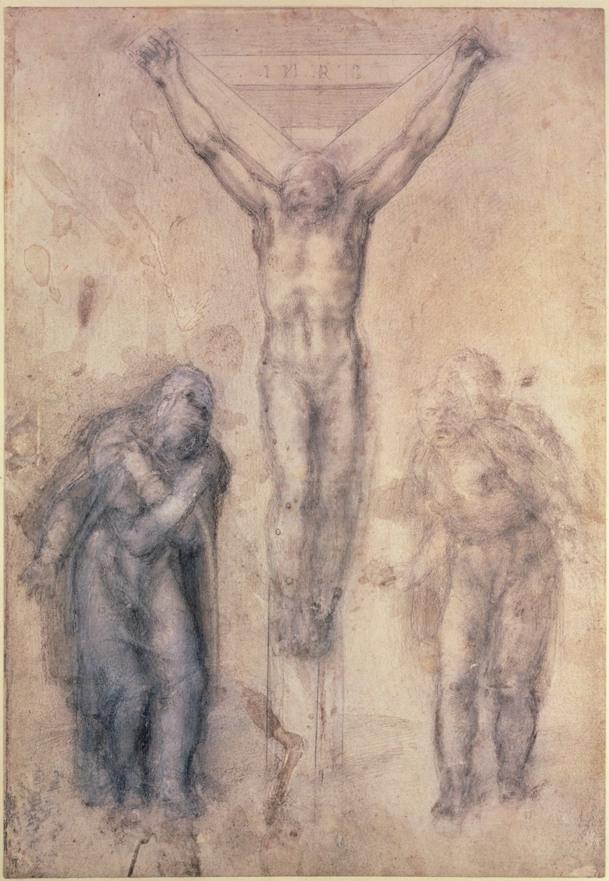 Inv.1895-9-15-509 Recto W.81 Studie k ukřižování (tužka a křída na papíře) od Michelangelo Buonarroti