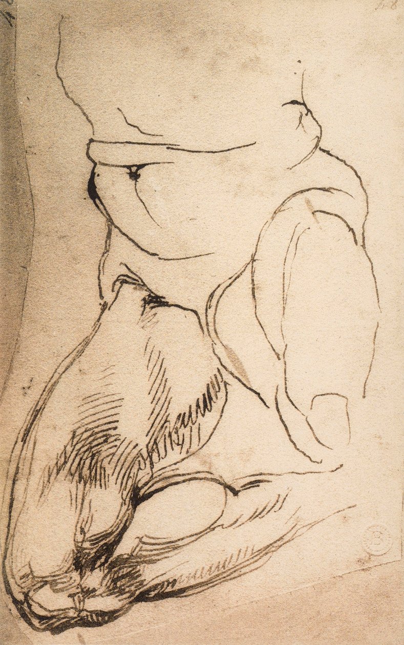 Klečící mužská postava; kresba Michelangelo. Casa Buonarroti, Florencie od Michelangelo Buonarroti