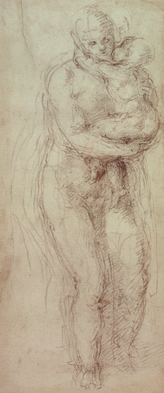 Madonna a dítě (černá křída na papíře) od Michelangelo Buonarroti
