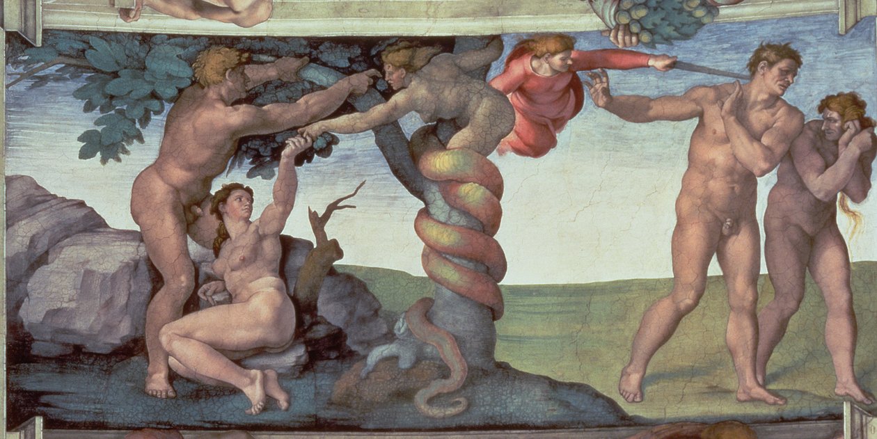 Strop Sixtinské kaple (1508-12): Pád člověka, 1510 (po restaurování) od Michelangelo Buonarroti