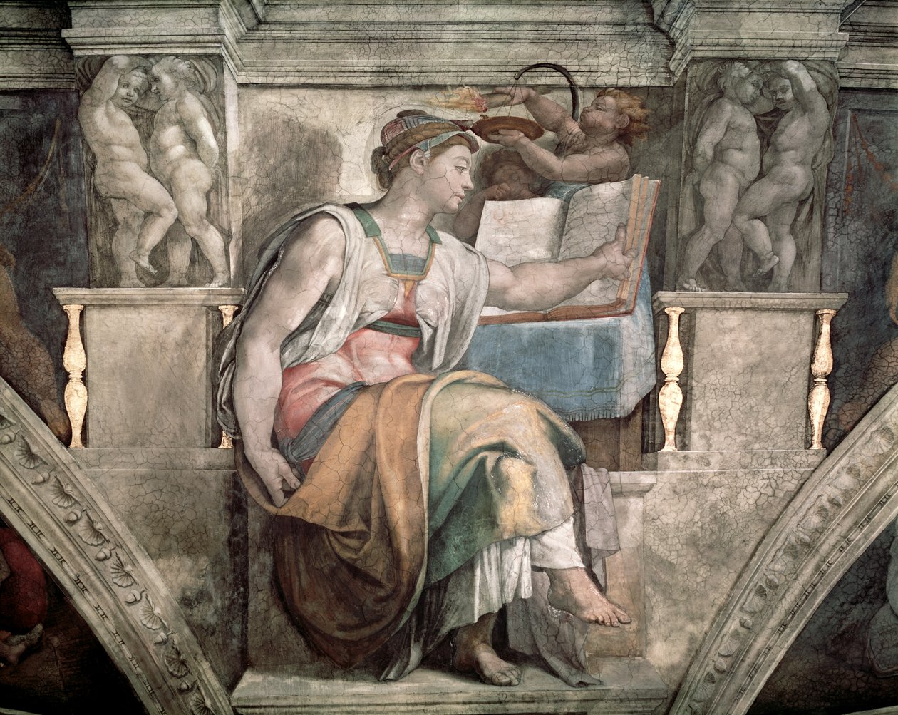 Strop Sixtinské kaple: Erythraean Sibyla, 1508-12 od Michelangelo Buonarroti