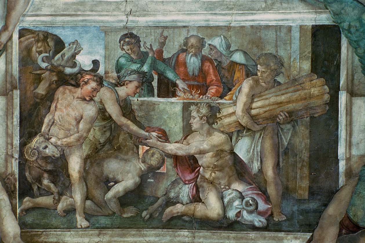 Strop Sixtinské kaple: Noe po potopě (před restaurováním) od Michelangelo Buonarroti