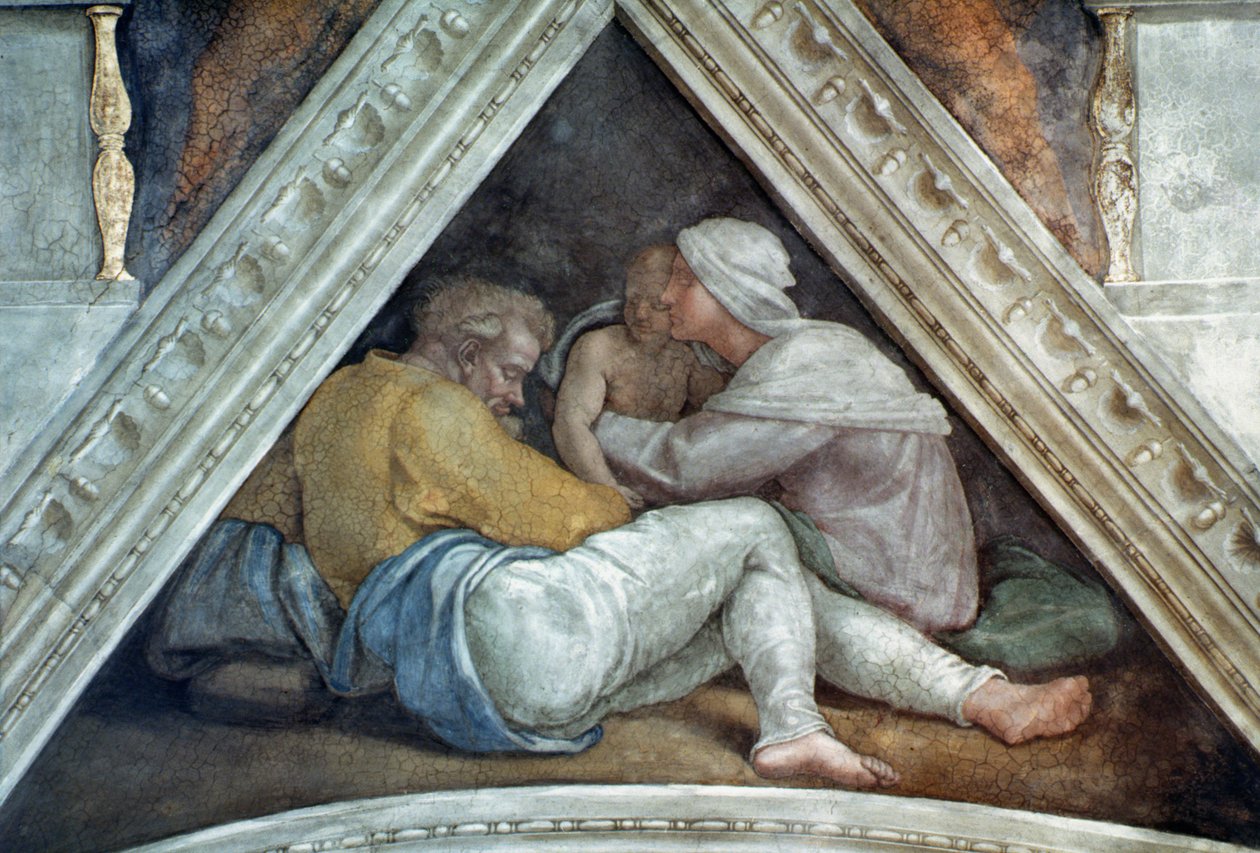 Strop Sixtinské kaple: Kristovi předkové (před restaurováním) od Michelangelo Buonarroti
