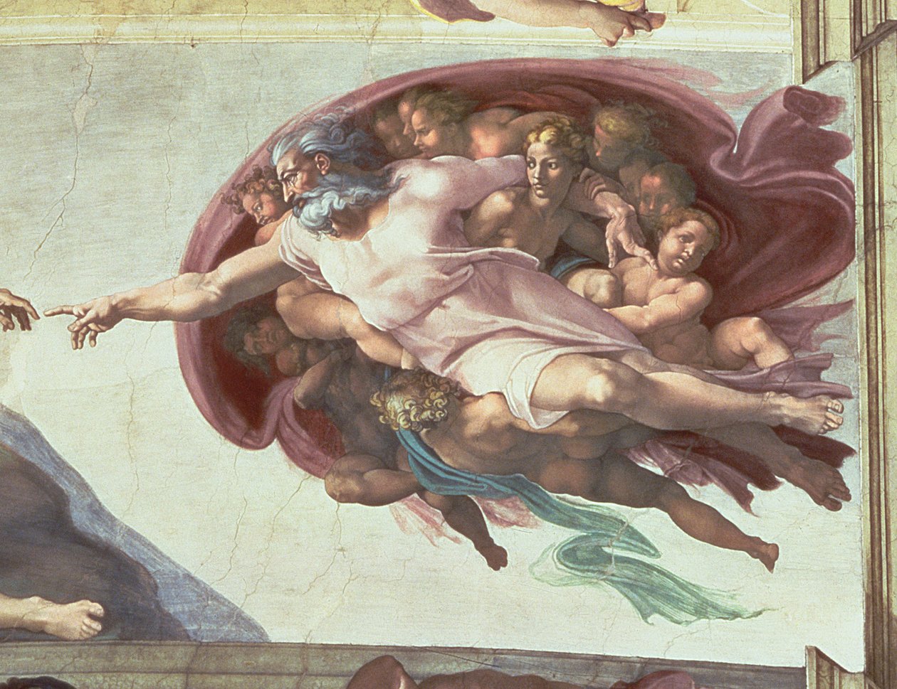 Strop Sixtinské kaple: Stvoření Adama, detail Boha Otce, 1508-12 (po restaurování) od Michelangelo Buonarroti