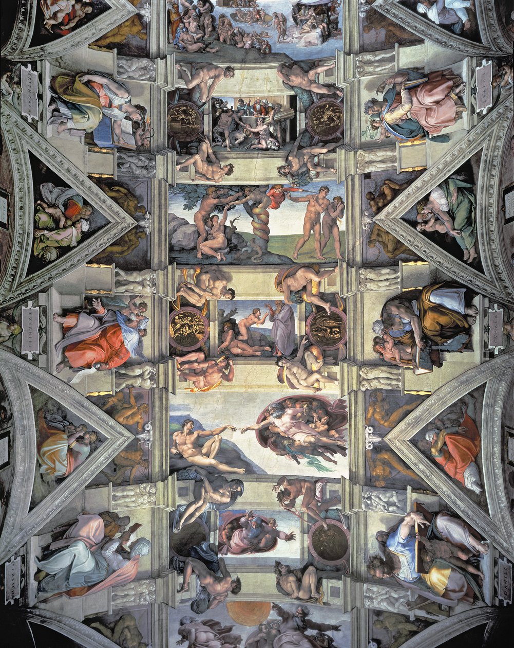 Strop a lunety Sixtinské kaple, 1508-12 (po restaurování) od Michelangelo Buonarroti