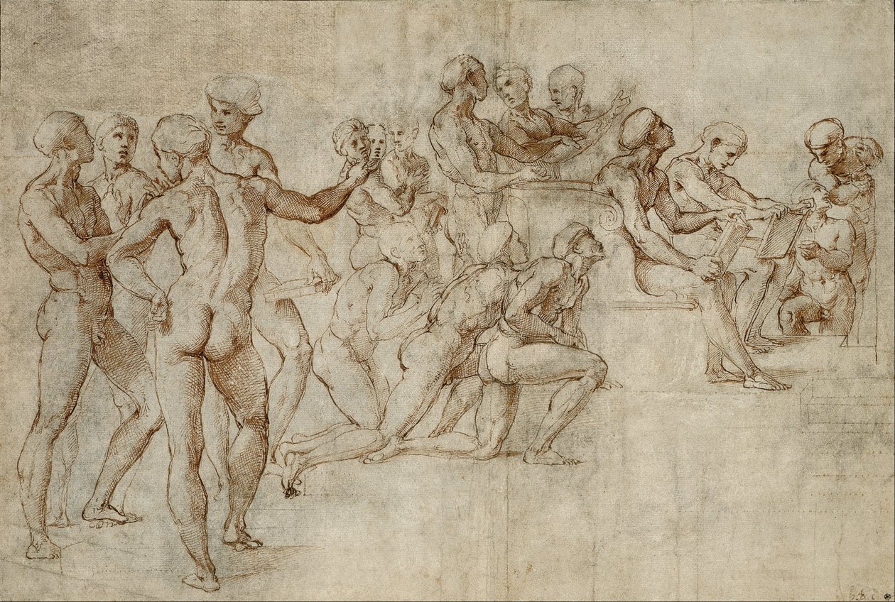 Skica pro dolní levou část Disputa od Michelangelo Buonarroti
