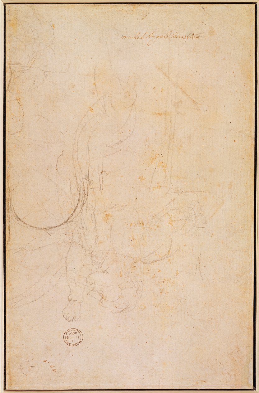 Náčrt postavy s podpisem umělce (uhl na papíře) (verze) od Michelangelo Buonarroti
