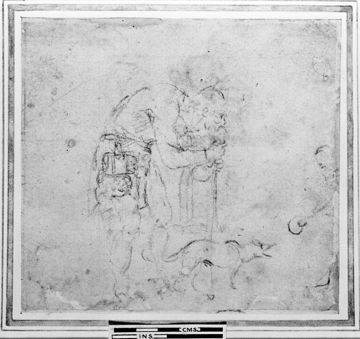 Skica s postavou a psem (uhel na papíře) od Michelangelo Buonarroti