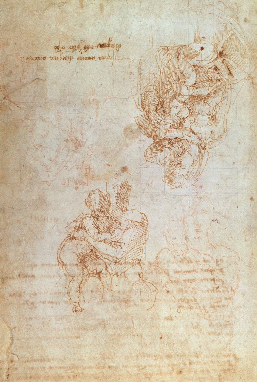 Studie Madony a dítěte (inkoust na papíře) od Michelangelo Buonarroti