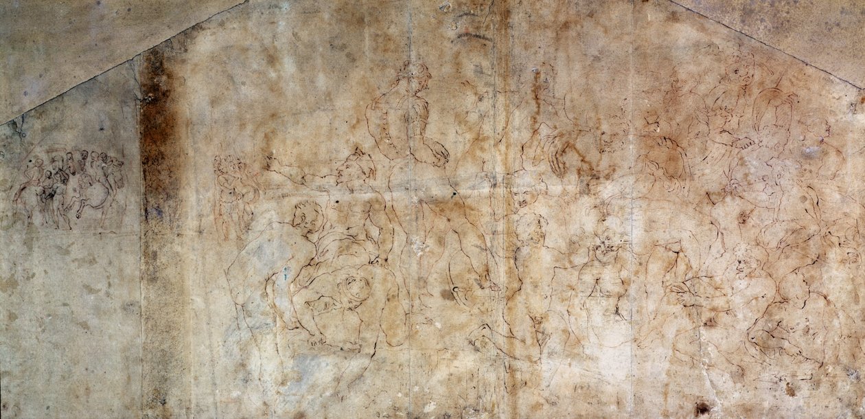 Studie pro „bitvu u Casciny“ 1504 (hnědý inkoust na papíře) (recto) od Michelangelo Buonarroti