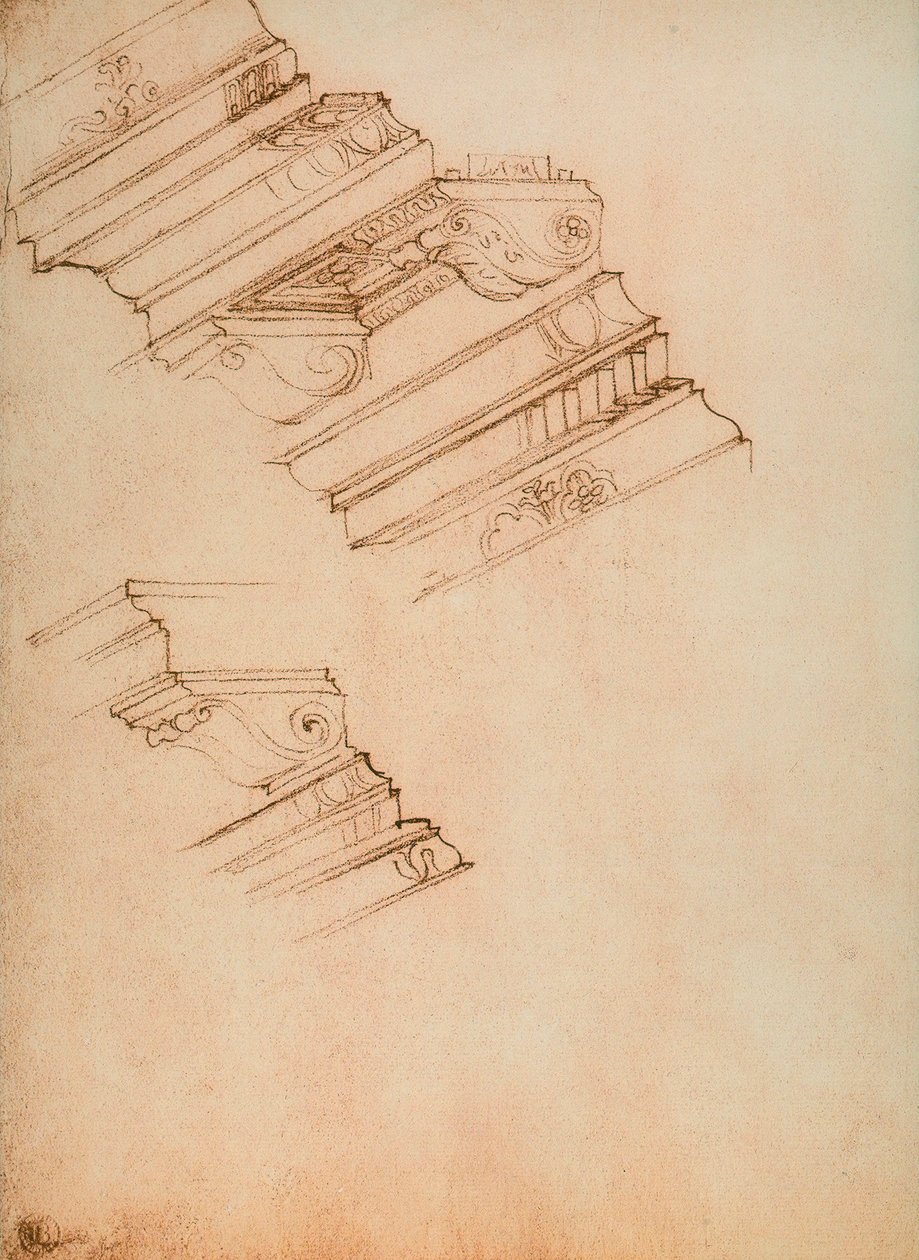 Studie pro dvě římsy; kresba Michelangelo. Casa Buonarroti, Florencie od Michelangelo Buonarroti