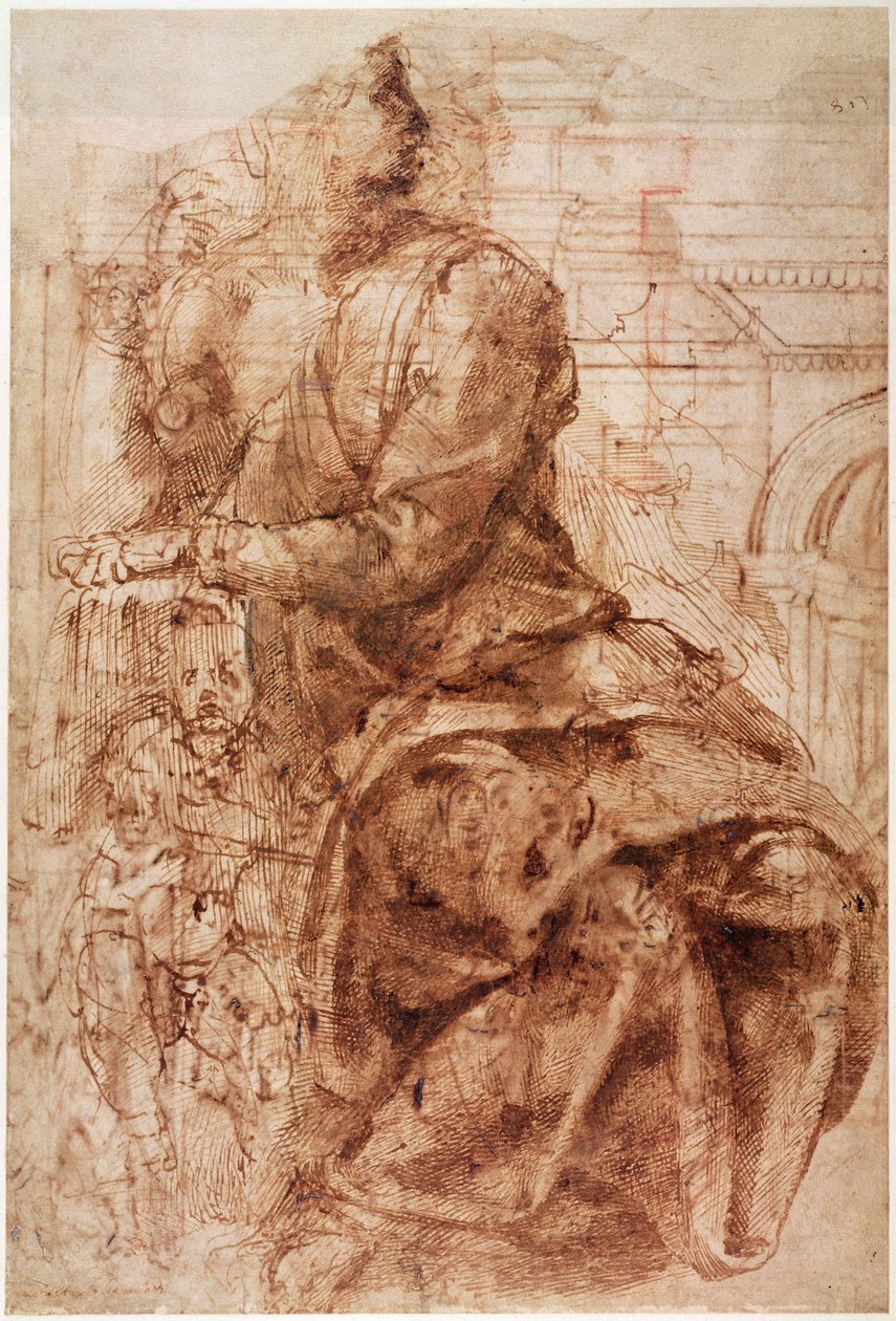 Studie Sibyly (tuš na papíře) od Michelangelo Buonarroti