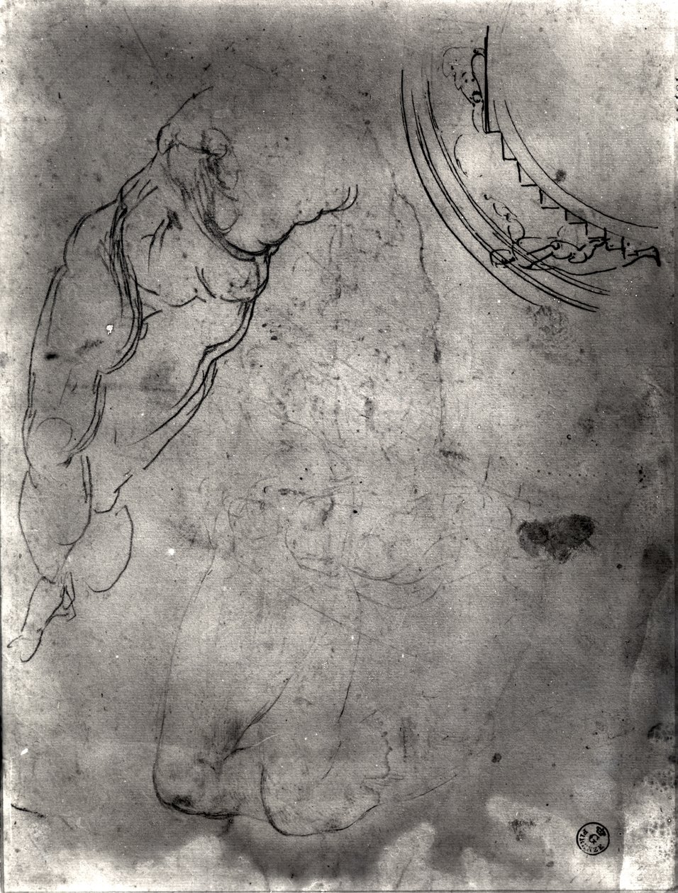 Studie mužského aktu (pero, inkoust a tužka na papíře) od Michelangelo Buonarroti