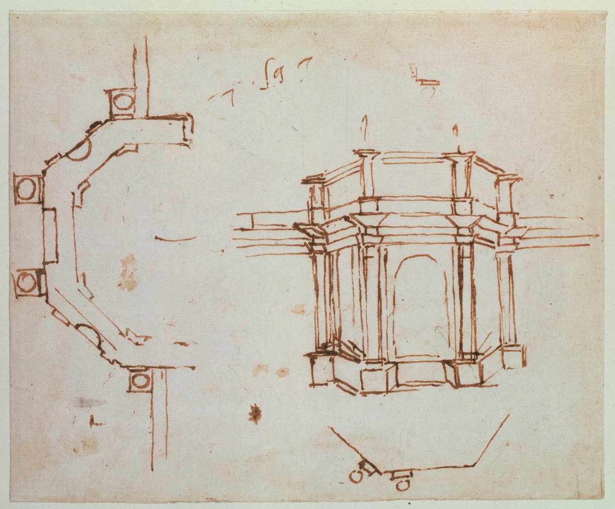 W.24r Architektonická skica (pero a inkoust) od Michelangelo Buonarroti