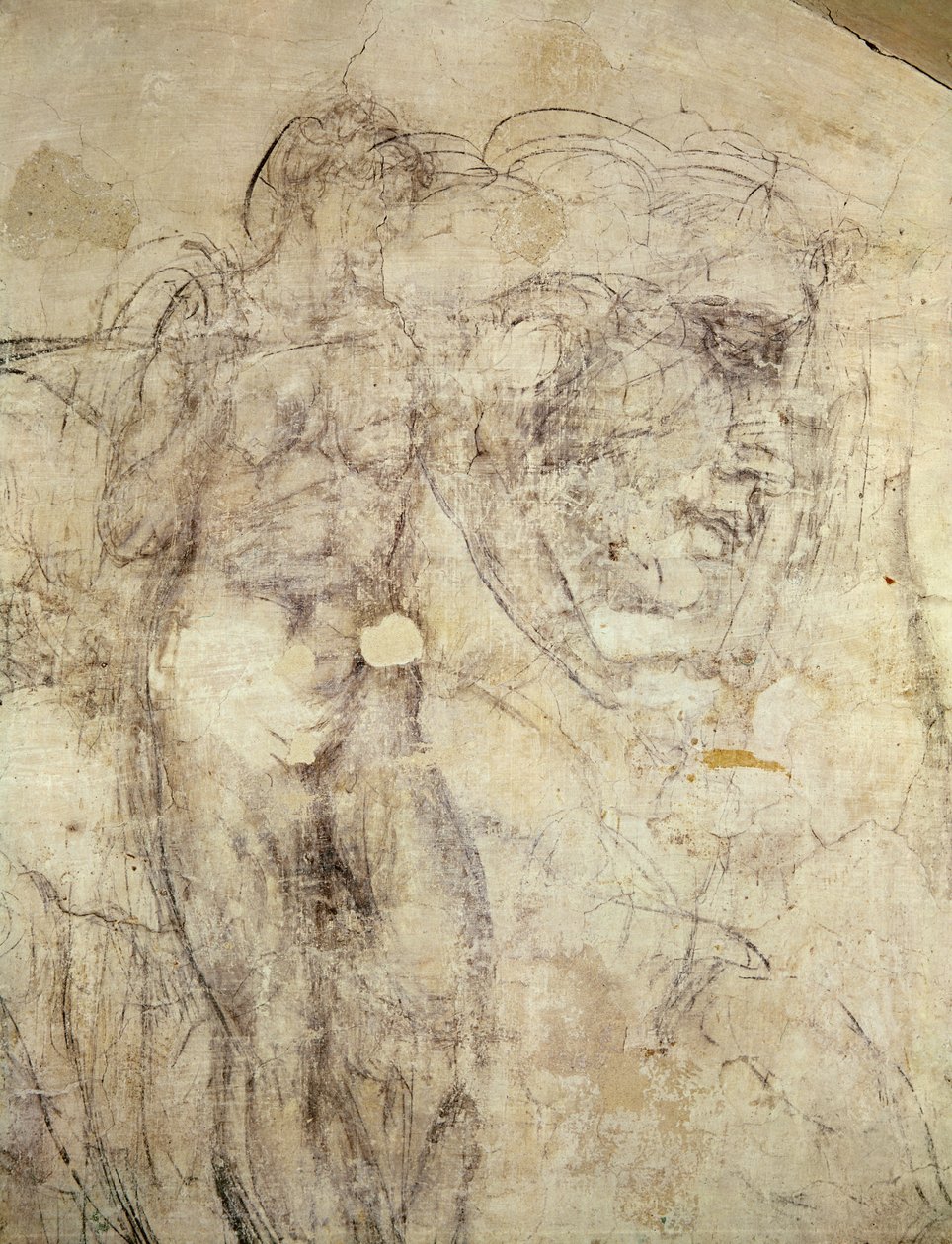 Nástěnná kresba ženské postavy a hlavy, asi 1530 (uhel na omítce) od Michelangelo Buonarroti